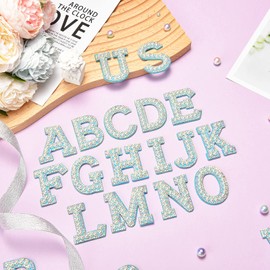 Jongdari Iron on Letters Pearl Letter Patches, 26pcs A-Z Glitter Pearls Rhinestone Sew on Alphabet Patches for DIY Clothes Bags Hats (Blue)