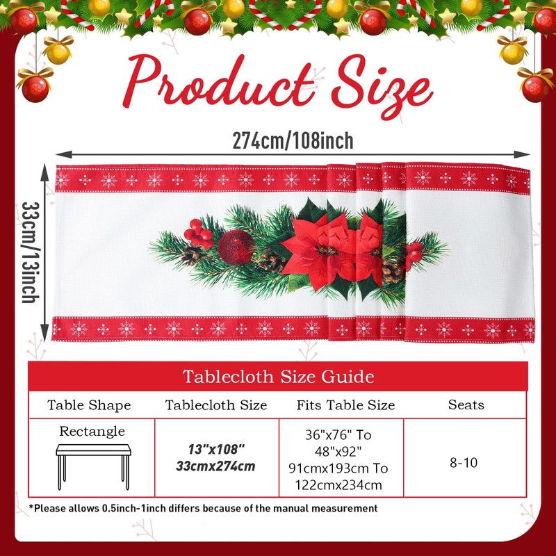 Christmas Table Runner Safflower, Red Linen Table Runner Tablecloth with