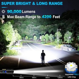 Alicegirl Rechargeable Flashlights High Lumens, 90,000LM Super Bright Flashlight, Adjustable Powerful Flash Light with 8 Modes & COB Light, Waterproof Handheld Flashlight for Home Camping