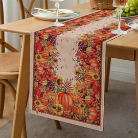 Larponder Fall Pumpkin Fruit Table Runner for Thanksgiving, Harvest Decor Polyester Fabric with Wrinkle Resistant and Water Resistant, Autumn Table Decor for Dining Room (13 x 72 Inches)