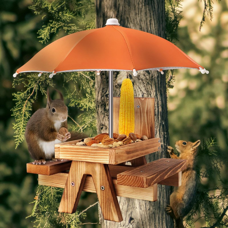 Gnodary Squirrel Feeder with Umbrella, Squirrel Feeders for Outside, Squirrel