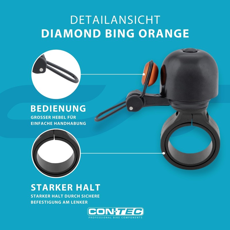 CONTEC Diamond Bing Bike Bell 22.2mm Diameter Standard Handlebar Mount