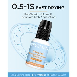 BEYELIAN Sensitive Eyelash Extension Glue 0.5-1 Sec Dry Lash Glue Waterproof Black Adhesive Professional Hypoallergenic Formaldehyde-Free 5ML (B01)