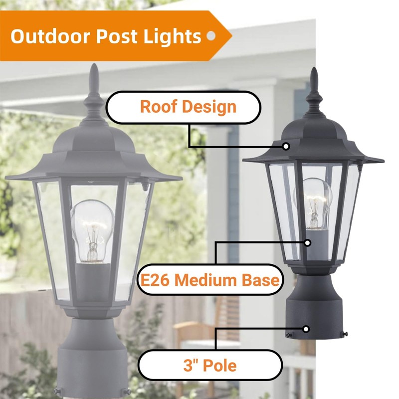 WISBEAM Outdoor Post Light, Pole Lantern, E26 Base 60W Max,