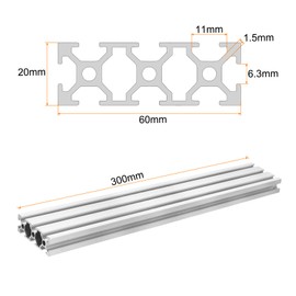 sourcing map T Slot 2060 Aluminum Extrusion Profile European Standard 300mm x 60mm Linear Rail Extrusion Frame for 3D Printer, CNC, DIY (Silver Tone)