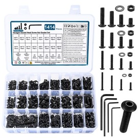 1414 Pieces M2 M3 M4 M5 Screws Set, Black Allen Screws Nuts Set with Washers Set, Threaded Screws with Nuts, Pan Head Screws and Nuts, Bicycle Screws Set