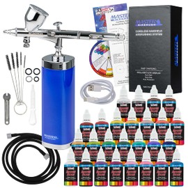 Master Airbrush Powerful Cordless Handheld Acrylic Paint Airbrushing System with 24 Opaque Paint Colors, Reducer & Cleaner Kit - 20 to 36 PSI, Rechargeable Professional Artist Set, Art How to Guide