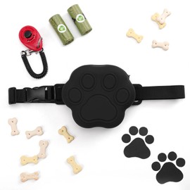 WINPAWS Dog Treat Pouch with Training Clicker and 2 Poop Bags, 1.8 Cup Small Sealable Zipper Silicone Fanny Pack with Waist Belt, Pet Puppy Training & Walking Essentials (Black)