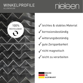 nielsen Aluminium Angle Profile Natural (Press Blank) 2000 x 10 x 10 mm, Thickness: 1 mm, Length: 200 cm, Isosceles, Made in Germany, Corner Protection Profile, Edge Protection, End Profile,