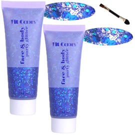 Body Glitter Face Glitter Gel: Singer Concerts Disco Festival Rave Accessories Face Glitter Makeup 150ml Chunky Sequins Mermaid Face Body Hair Glitter Gel (2 Blue)