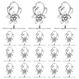 CRAFTYMELODY 30Pcs Toggle Jewelry Clasps OT Toggle Buckle Antique Silver Flower T-bar Closure Metal Bar and Ring Connectors End Clasps for Bracelet Necklace Earring Jewelry Making DIY Crafts 28x20mm