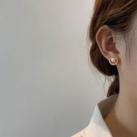 Cimenexe Bohemian Pearl Circle Stud Earrings Gold Crystal Hoop Earrings CZ Pearl Earrings Open Circle Pearl Hoop Earrings Jewellery for Women and Girls Gifts