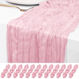 12 Pack Light Pink Cheesecloth Table Runner 120 inch Fall Thanksgiving Boho Rustic Gauze Farmhouse 10FT Cheese Cloth Runner for Baby Shower Wedding Party Holiday Home Decor
