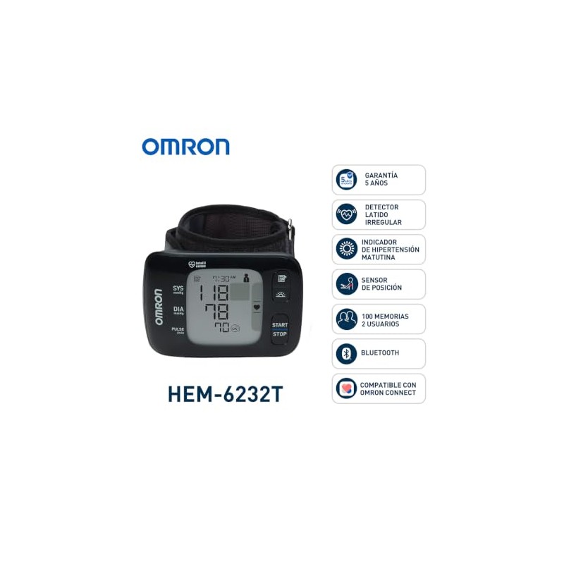 OMRON HEM-6232T Intelli IT Baumanómetro Digital de Muñeca Portátil con