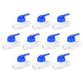 sourcing map 10Pcs Push to Connect Fittings, 3/8" OD x 3/8" OD Air Hose Fittings Tube&Hose&Pipe Quick Connect Fitting Plastic Ball Valve with Handles for RO Water System, White+Blue (10-10mm)