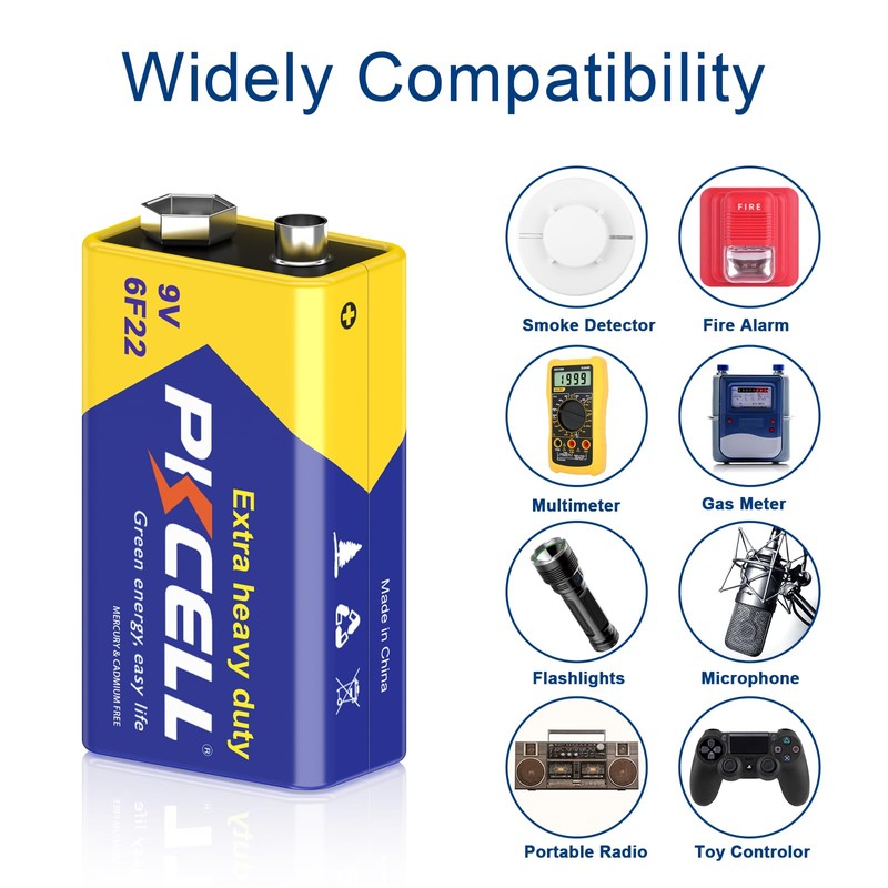 PKCELL 9V Battery Carbon Zinc for Smoke Detectors 6F22 Battery,