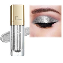 Metallic Liquid Glitter Eyeshadow - Long Lasting Waterproof Matte Shimmer - Highly Pigmented Sparkly Eye Shadow - Easy to Blend - with Eyeliner Pen - Starry Silver(2#)
