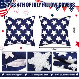 Hahafelt 4th of July Throw Pillow Covers Set of 2, 18 x 18 Inch Blue White Stars Patriotic Embroidery Soft Plush Faux Fur Pillow Cases Cushion Case for Independence Memorial Day Couch Sofa Home Decor