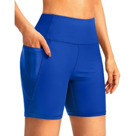 G Gradual - Pantalones cortos de baño de cintura alta para mujer, de 6 pulgadas, control de abdomen, secado rápido, para mujer, con bolsillos para bragas, Azul, 3X-Large
