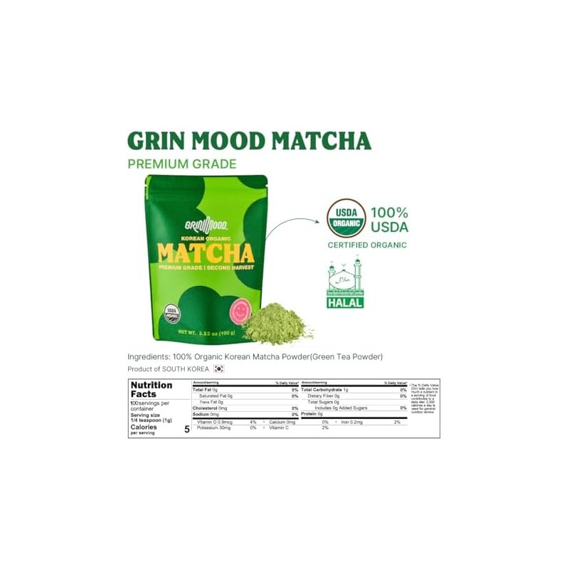 GRIN MOOD Té verde Matcha orgánico premium en polvo (100