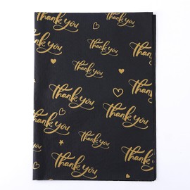 100 Sheet Thankyou Gift Wrapping Tissue Paper 14”x20” Recyclable Black with Metallic Gold Packaging Bag for Wedding Birthday Showers Art Craft Party Favor Decoration