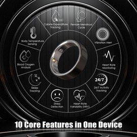 Smart Ring Health Tracker 5ATM Waterproof Sport Ring Exclusive Vibration Alerts Glossy Titanium Blood Oxygen/Sleep/Stress Monitor Women’s Cycle Prediction Compatible with iOS/Android Gold 12