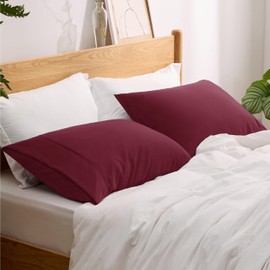 Bedsure Pillow Cases King Size 2 Pack - Polyester Microfiber Pillow Covers, Burgundy Pillowcase with Envelope Closure, 20x36 Inches