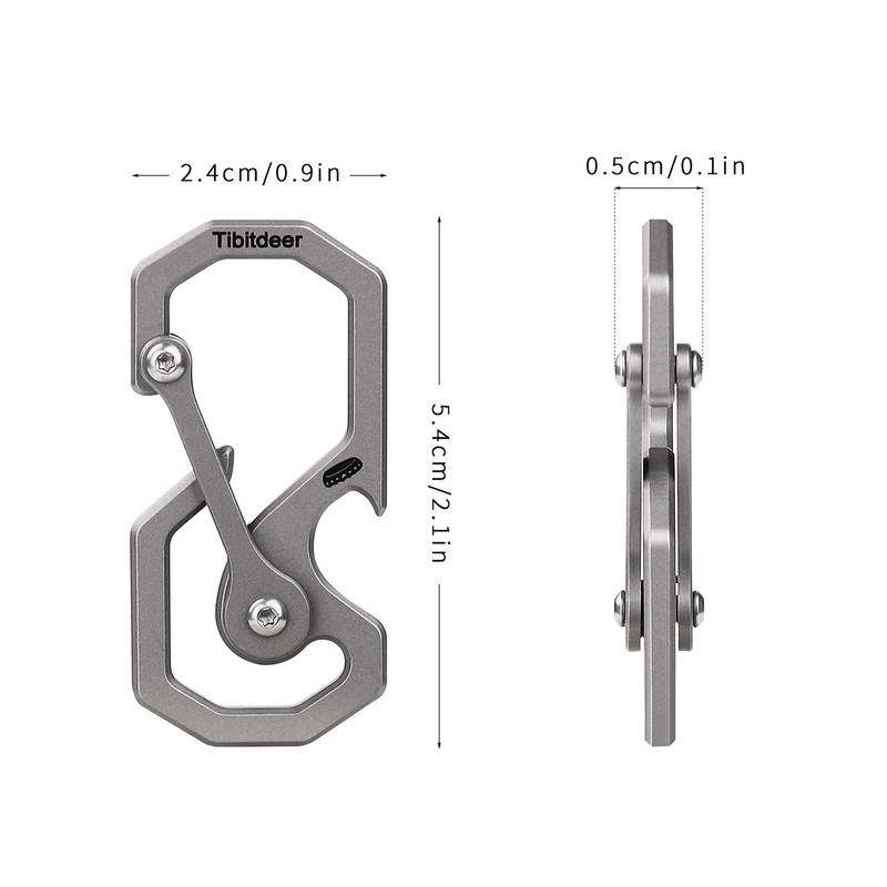 Tibitdeer Men's Keychain, Carabiner, Titanium, Metal, Keyring Included, Bottle Opener,