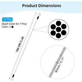 Suytvenxau 100CM/3.3ft 3mm Outdoor Travel Security Cable Lock, Braided Steel Wire Cable Lock for Luggage, Travel Locks for Suitcase Backpack Gate Bike (2 Pack)
