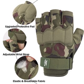 FIORETTO Fingerless Gloves, Airsoft Gloves, Half Finger Gloves for Driving, Cycling, Shooting, Hunting, Motorcycle, Climbing, Outdoor Work 2 Pairs(Black+Green Camo) Medium