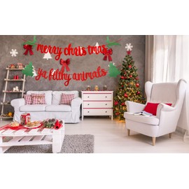 Red Glittery Merry Christmas Banner, Merry Christmas Ya Filthy Animal Banner, Christmas Party Holiday, Ugly Sweater Christmas Party Decorations, Christmas Dinner, Mantle Home Decor,Xmas Sign Decor