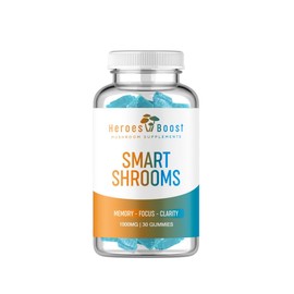 Heroes Boost Smart Shrooms Mushroom Supplement - Vegan, Non-GMO, Gluten-Free Stress Relief Supplement - 1000mg Blue Raspberry 30 Mushroom Gummies with Rhodiola Rosea, Lion's Mane, Turkey Tail Extract