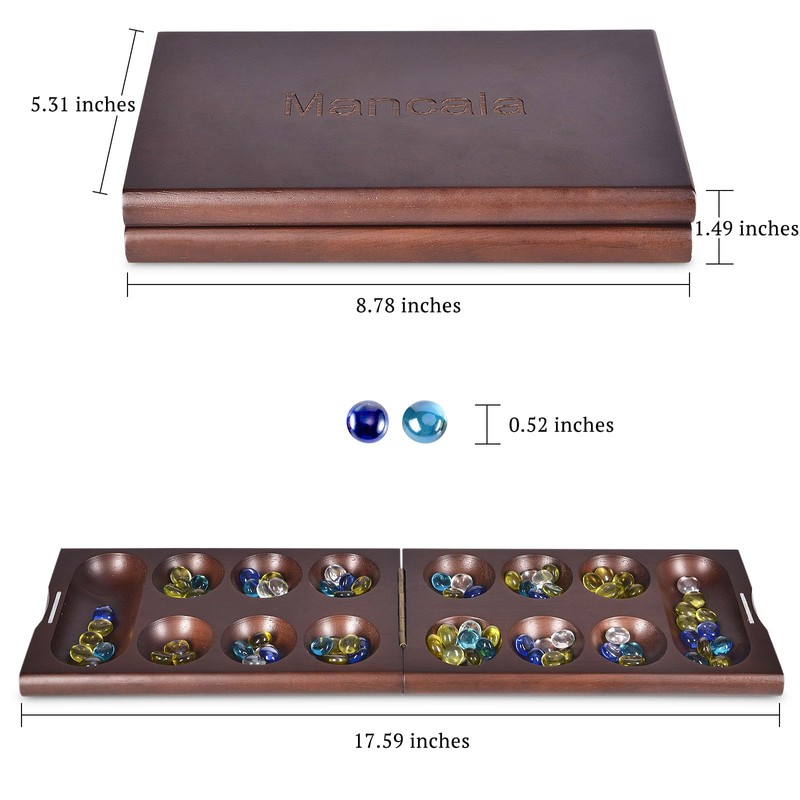 VAMSLOVE Wooden Mancala Board Game with Magnetic Lock / 48+8
