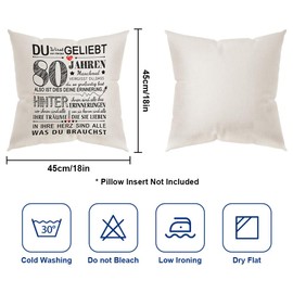 AYESY Birthday Cushion Cover,45x45 CM Throw Pillow Cover 80th Birthday Gift Memorial Gift for Mum Dad Decorative Pillow Cases