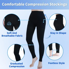 Medical Compression Pantyhose for Women & Men, 20-30mmHg Graduated Support Compression Tights Footless Medical Compression Stockings & Leggings for Edema, Varicose Veins, Swelling(Black,L)