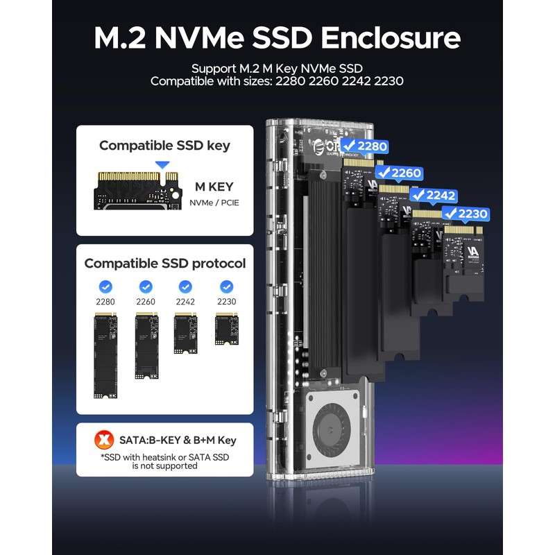 ORICO M.2 40Gbps NVMe SSD Enclosure, Tool-Free USB C Adapter