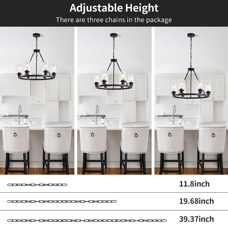 OTeedo 6-Light Farmhouse Wagon Wheel Chandeliers for Dining Room,24" Black
