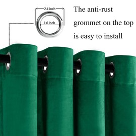 JIUZHEN Green Velvet Curtains for Bedroom - Super Soft Room Darkening Thermal Insulating Window Drapes for Home Office Study Room Dining Backdrop, W 52 x L 63 inch, Set of 2 with Tiebacks