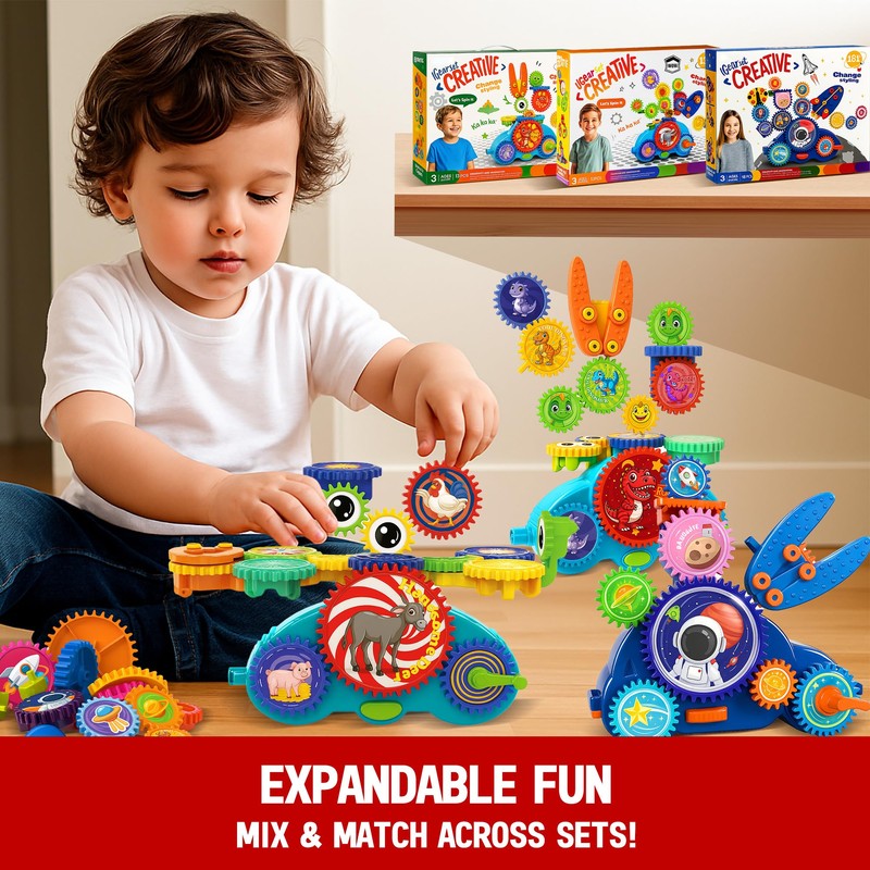 ROHSCE Animal Themed Motorized Gear Toys for Toddlers, STEM Spinning