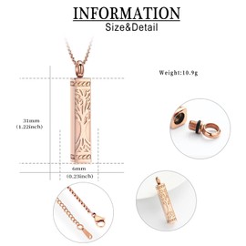 Imrsanl Tree of Life Urn Necklace for Men Women Bar Cremation Jewelry for Ashes Keepsake Ashes Necklace Pendent (Rose Gold)