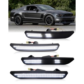 PWOBVZ Dynamic Front & Rear White Side Marker Lights Compatible with Ford Mustang 2010 2011 2012 2013 2014, Smoked Lens LED Fender Day Running Lights 4PCS