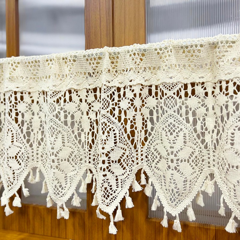 Rustic Crochet Curtains Valance for Kitchen Cotton Lace Curtains for