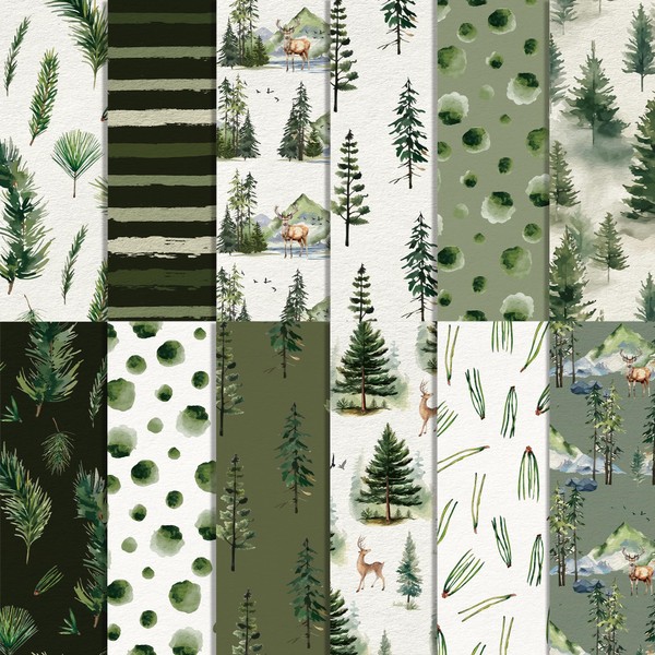 24-Sheet 11.8x11.8" Double-Sided Forest Scrapbook Paper Pad – 12 Designs