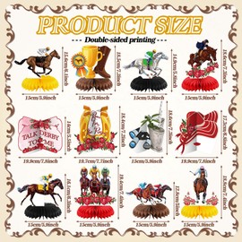 Yuntau 12 Pcs Derby Party Table Decorations Horse Racing Sign Decor Derby Party Paper Honeycomb Centerpieces 3D for Equestrian Horse Racing Supplies