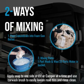RV Wash and Wax Soap - High Foam Soap Cleaner - Use with Bucket and Water or Foam Cannon. Ultimate RV Detailing Car Wash - UV Protection & Wax - Streak Free - Spot Free - RV and Camper - 1 Gallon