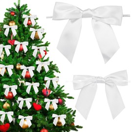 sesameless 30pcs Christmas Tree Bows,2.5cm Crafts Bows for Tying Up Xmas Gifts,Christmas Tree Decorations for Wrapping Presents,Christmas Ornaments for Home Party Decor (White)
