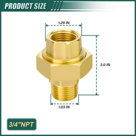 GORAGUCHI 1PCS Brass Union, 3/4" NPT Male x 3/4" NPT Female, Cast Pipe joint for fuel/air/liquid/oil/gas