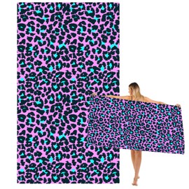 Large Quick Dry Microfibre Beach Bath Towel for Adult,Purple Leopard Print Sand Free Beach Towel with Bag,Lightweight Gym Yoga Sports Towel,Compact Travel Summer Beach Towel for Women Men