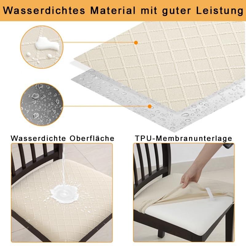 MOLVCE Jacquard Esszimmerstuhl Sitzbezüge 4er Set, TPU Laminiert Wasserdicht Stuhlhussen,