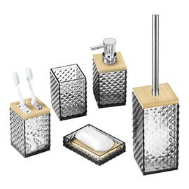 Set 5 Accesorios de Baño  Kit de Baño Elegante  Diseño tridimencional  Jabonera  Dispensador  Cepillo para WC  Vaso Porta cepillos (Gris)